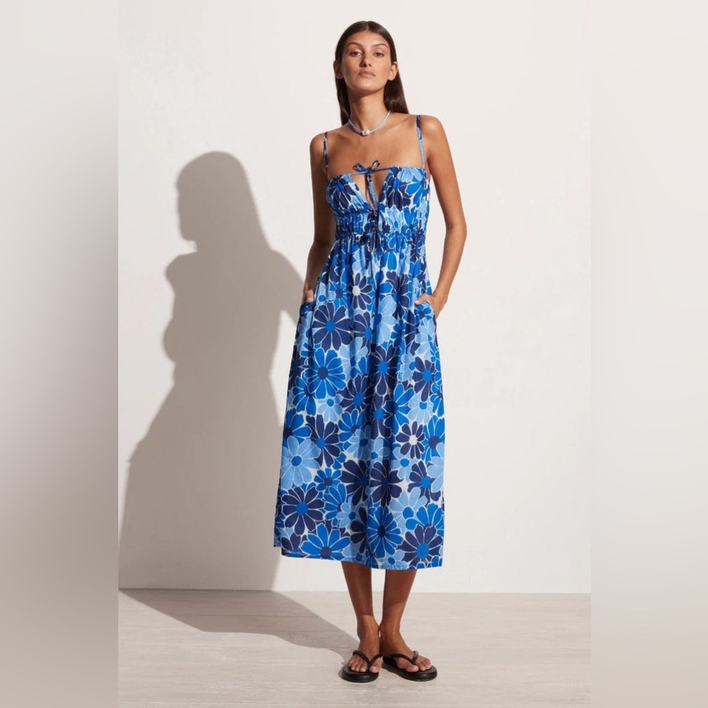 Faithfull the Brand Adalyn Midi Dress Canaria Floral Blue, XS, NWT